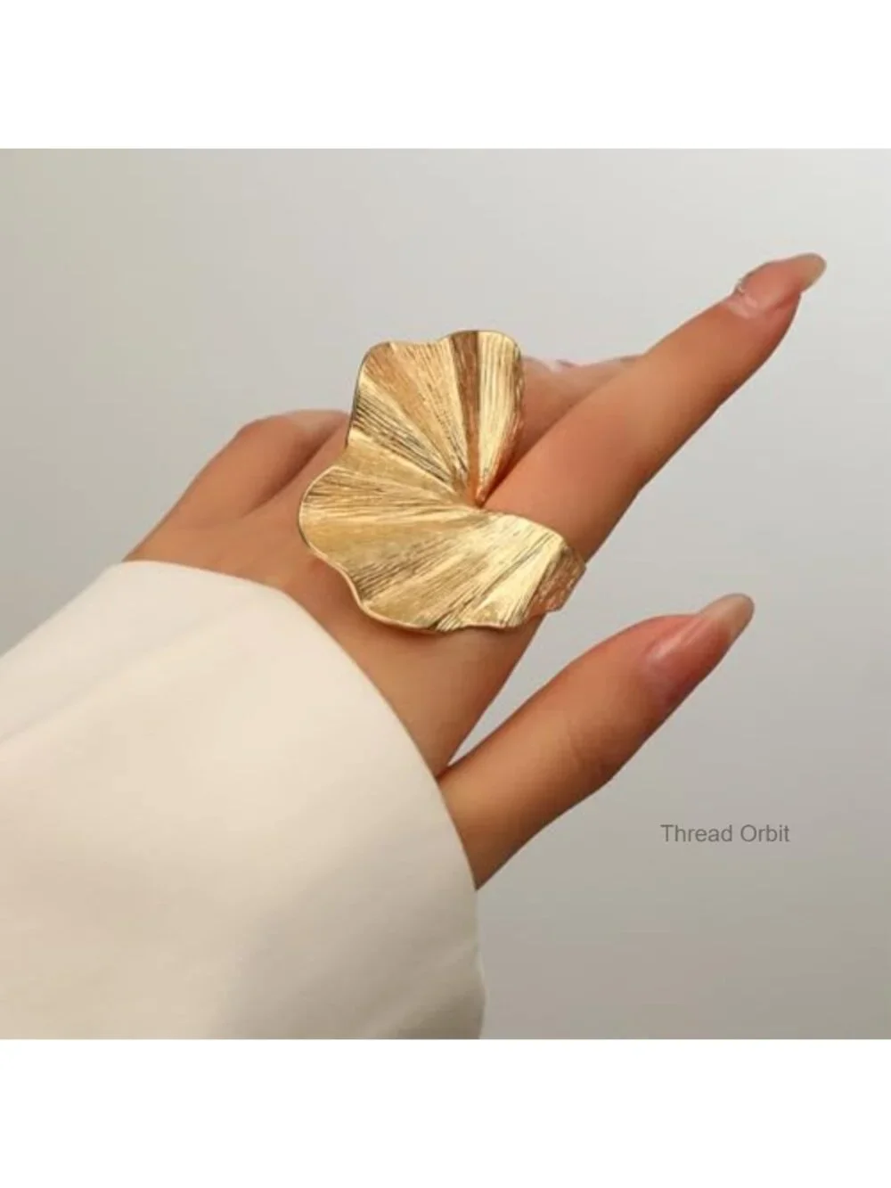Chunky Gold Geometric Flower Knuckle Ring Vintage Ginkgo Leaf Fan Shaped